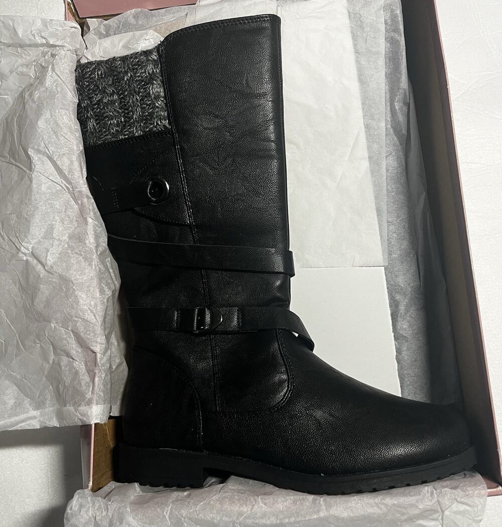 Rachel Shoes Denver Girls Size 4 M Black Knee High Riding Boots Buckle NIB